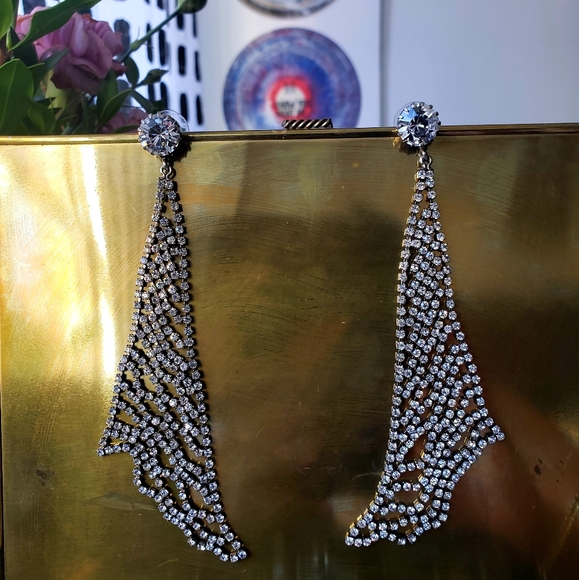 nOir Jewelry Jewelry - NOIR Long Drop Statement Earrings w/Crystals NWOT